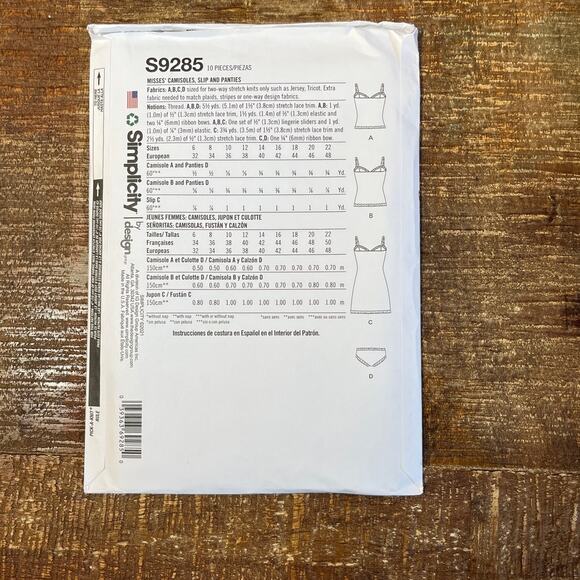 Simplicity Sewing Pattern S9285 Retro Camisole Slip Panties Lingerie 14-22 UNCUT - Picture 2 of 3